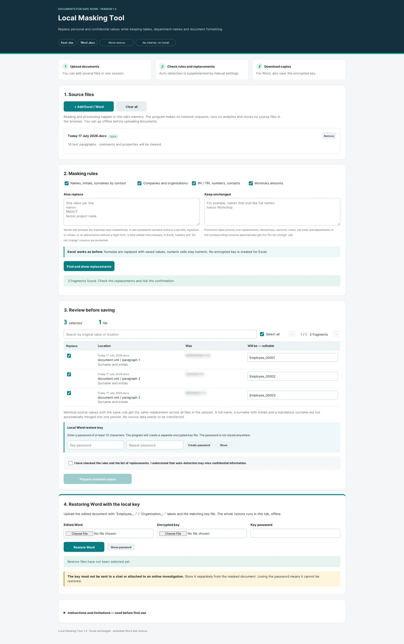 Screenshot 3. Masking investigation materials
