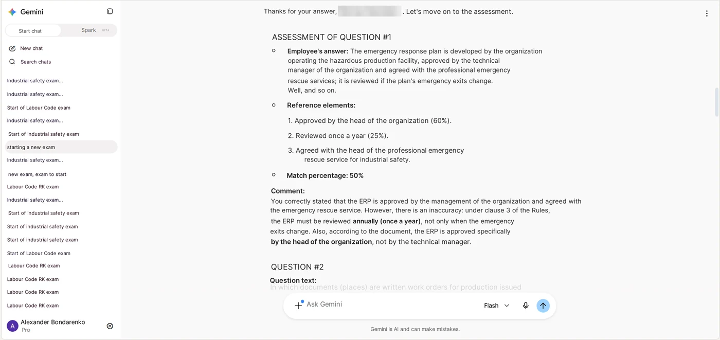 Screenshot 3.2. Gemini Bot & NotebookLM – mündlicher Prüfer (mit systemseitiger Sprachausgabe der Bewertung und der nächsten Frage)