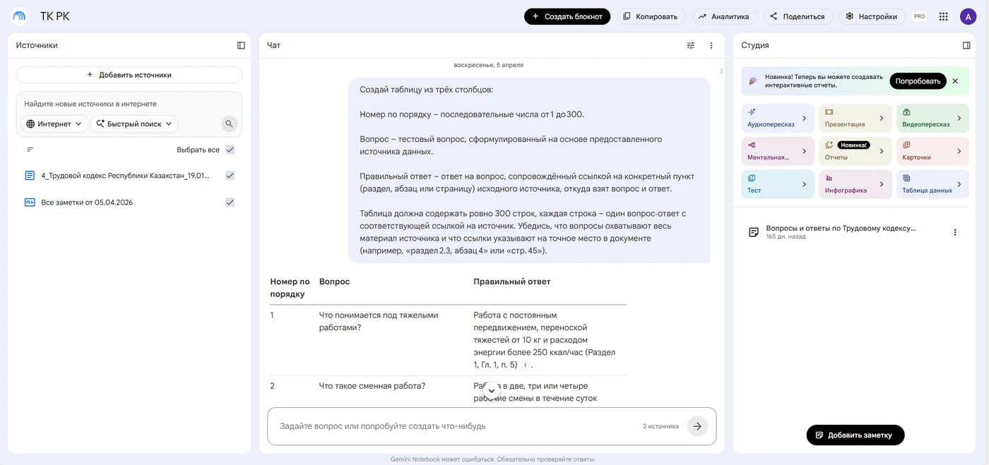 Скриншот 2.1. NotebookLM / нормативная база